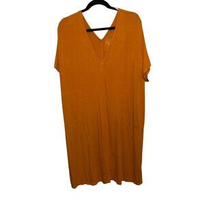 NWT Ava & Viv Mustard Yellow V-Neck Short Sleeve Midi Dress With Pockets 2XL